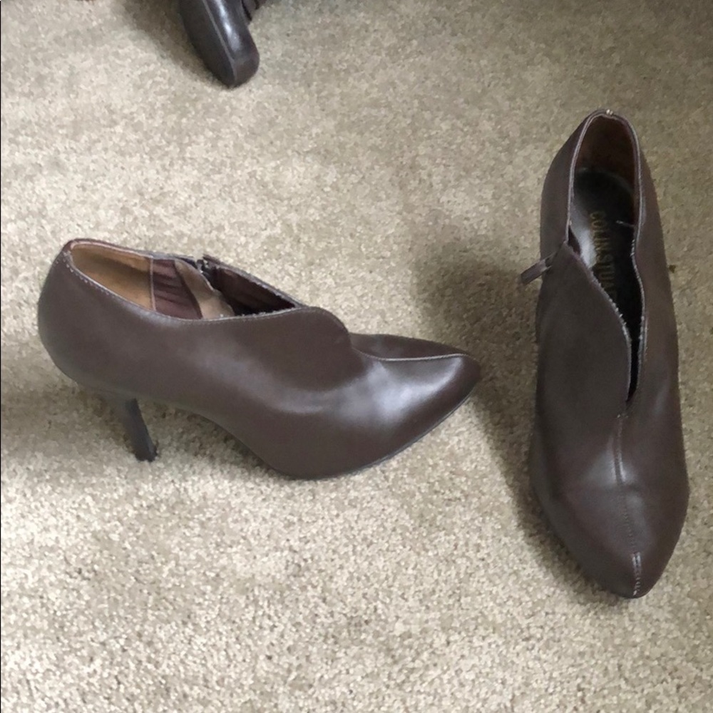 Dark brown leather booties